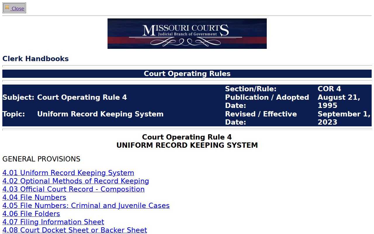 Warren County criminal docket Court Operating Rule 4 case-number record