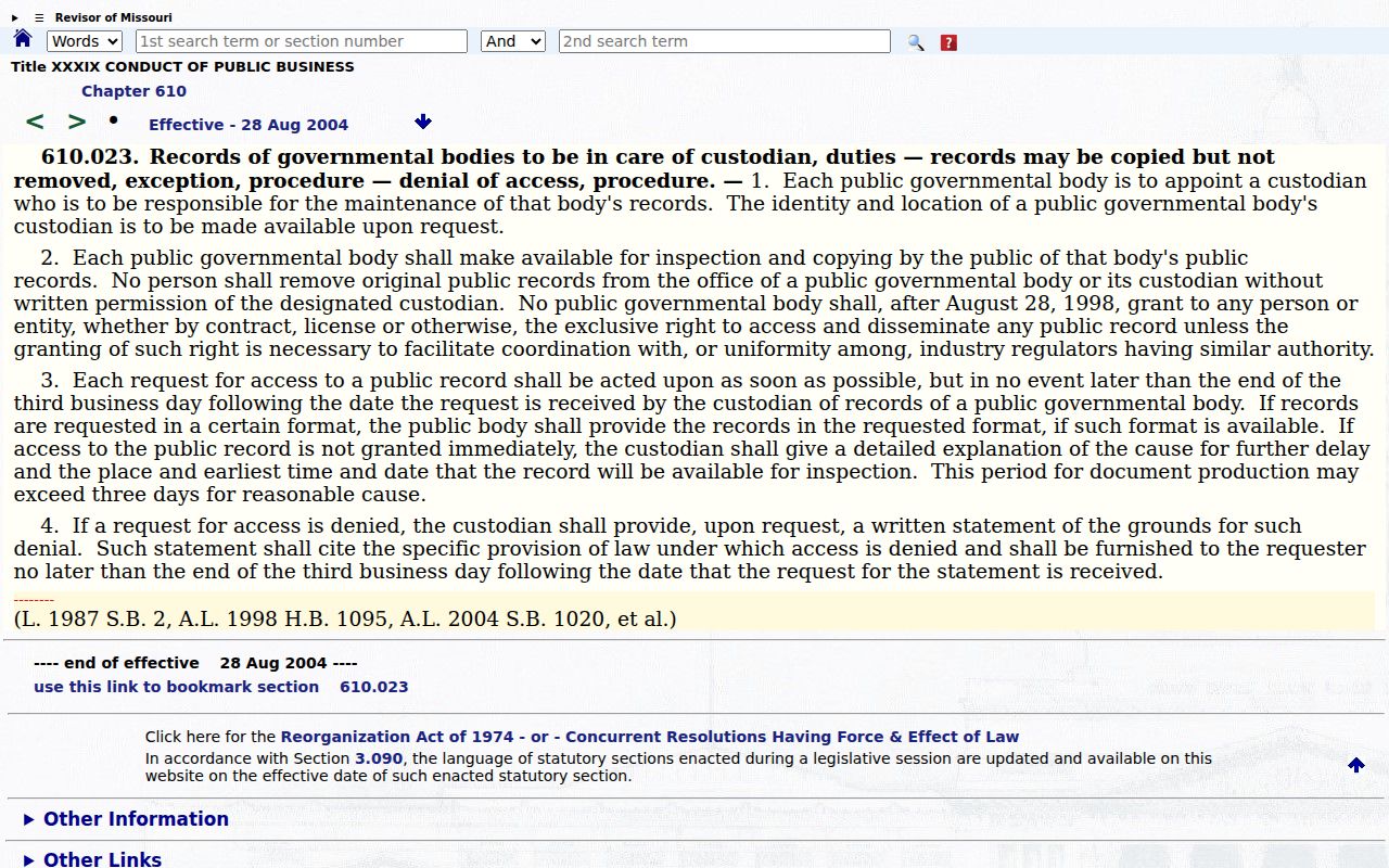 Warren County court record custodian and public request statute