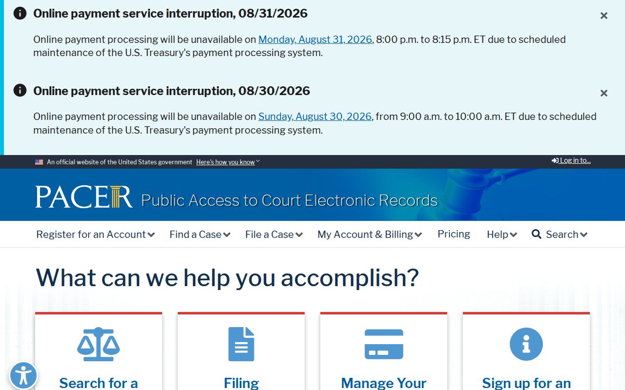 Warren County case search PACER federal case-search gateway