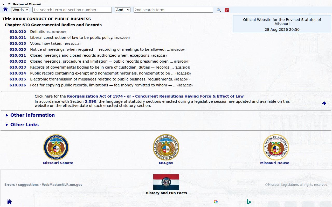 Warren County court records Missouri Sunshine Law chapter