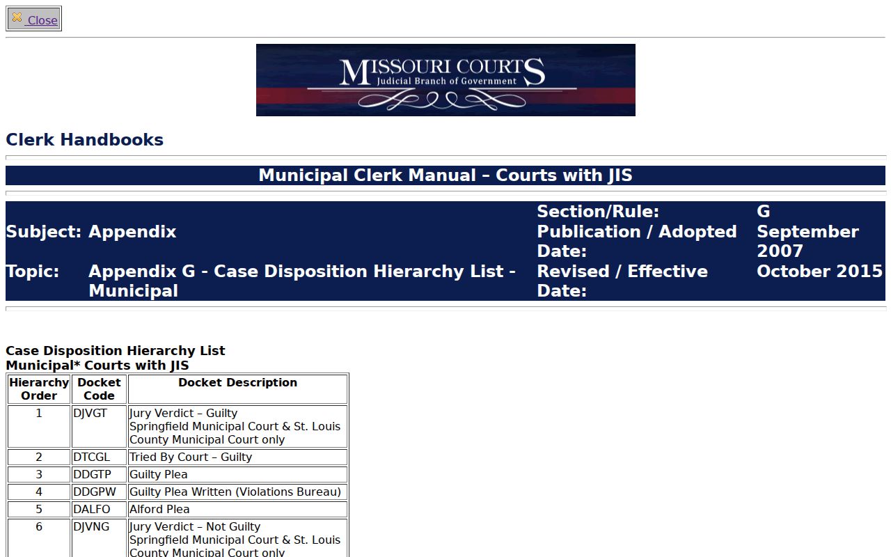 Warren County traffic court record municipal disposition codes